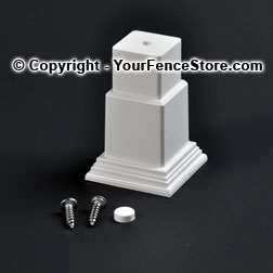 Foot block for deck and porch vinyl railing to help prevent sagging rails.