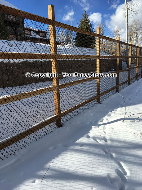 Picture shown with black fused bonded chain link fence with wood framework.