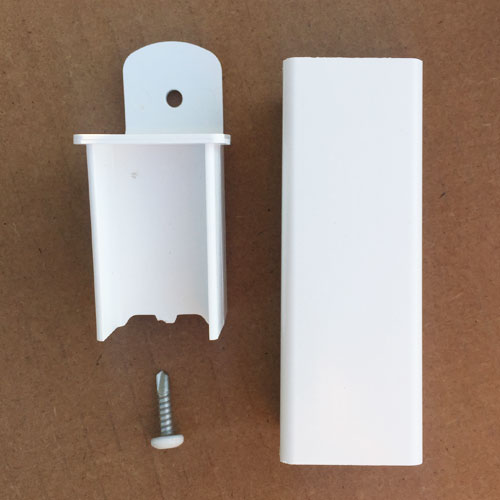 Foot block for deck and porch vinyl railing to help prevent sagging rails.